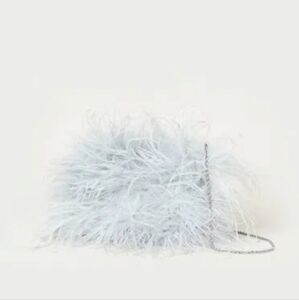 EUC Loeffler Randall Light Blue Mini Feather Zahara Clutch